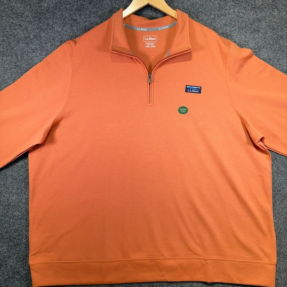 L.L.Bean Comfort Stretch Performance Pique 1/4 Zip Pullover Mens 3XL Orange NEW